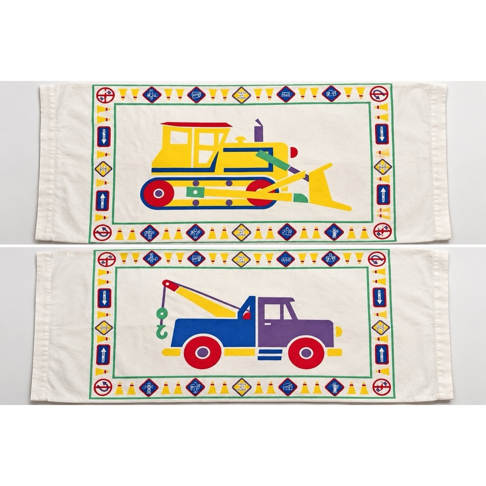 Vintage Construction Truck Pillowcases Set of 2 Bulldozer Tow Truck Road Signs